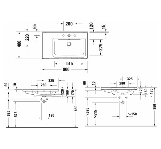 Умивальник меблевий Duravit D-NEO 80х48 см асиметричний R правий (2370800000)