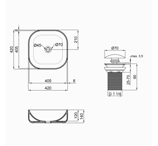 Раковина-чаша Qtap Kolibri 430х430х150 White з донним клапаном QT1011K396W