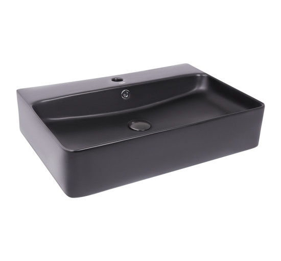 Раковина Qtap Nando 600х420х130 Matt black с донным клапаном QT1211K4041MB
