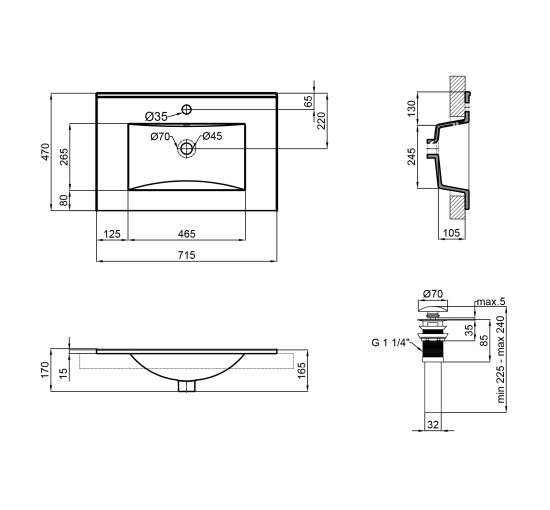 Раковина Qtap Albatross New 710x465x180 White с донным клапаном QT0111750670W