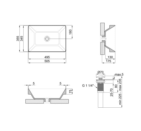 Раковина Qtap Crow 500x350x180 White з донним клапаном QT0511L582W