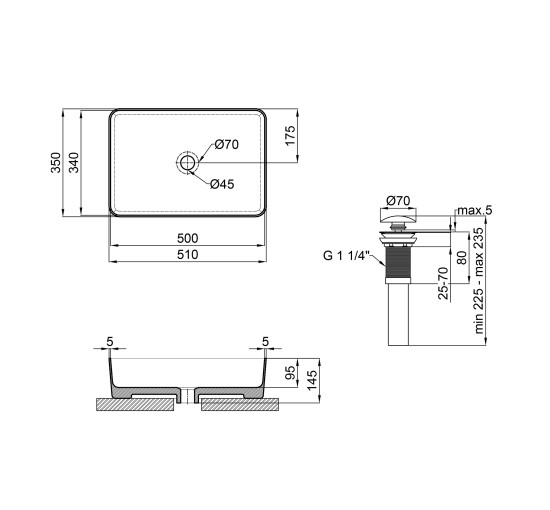 Раковина-чаша Qtap Tern 500х350х145 Matt black с донным клапаном QT1711A055MB