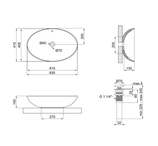 Раковина-чаша Qtap Dove 625х415х150 White з донним клапаном QT06113077W