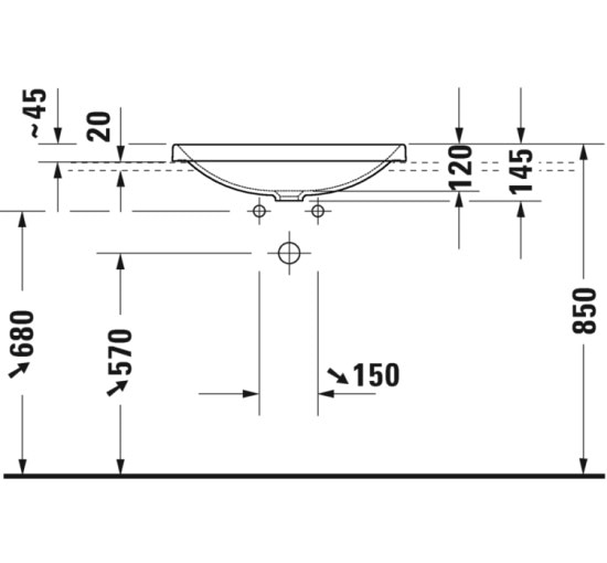 Умывальник Duravit D-NEO встроенный сверху 60х44 см (0358600079)