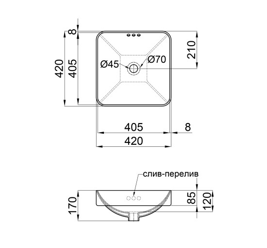 Раковина Qtap Jay 420х420х155 White з донним клапаном QT0711K424W