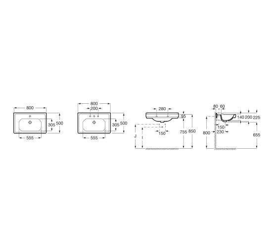 Умывальник Roca Carmen 80 на 3 отверстия (A3270A0003)