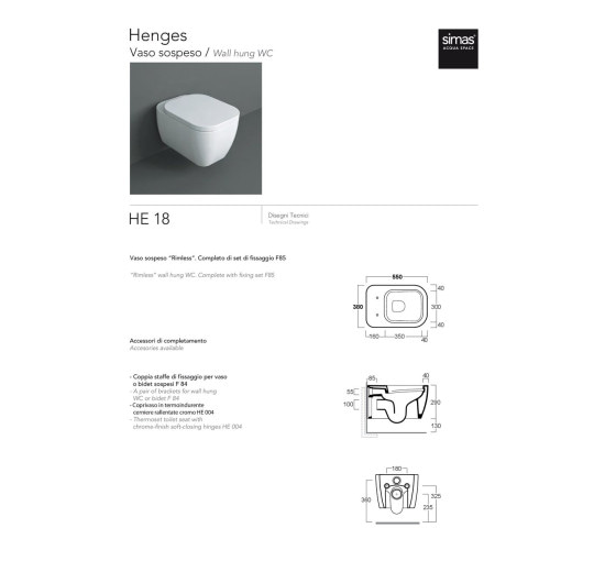 Унітаз підвісний Henges HE18 F85 (HE18-F85), SIMAS