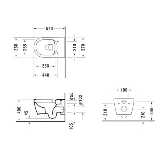 Унитаз подвесной Duravit ME by Starck Rimless 57х37 см с креплением (25290900001) WonderGliss