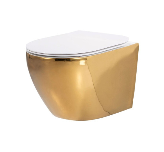 чаша унітазу Rea Carlo Flat Mini Gold / White без обідка, сидіння дюропласт повільно падаюче (REA-C0669)