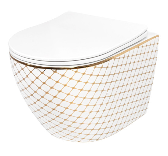 Підвісний унітаз REA CARLOS FLAT DIAMOND GOLD білий