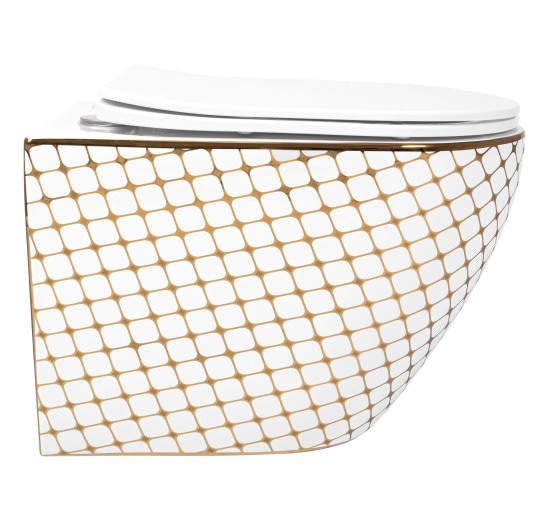 Підвісний унітаз REA CARLOS FLAT DIAMOND GOLD білий