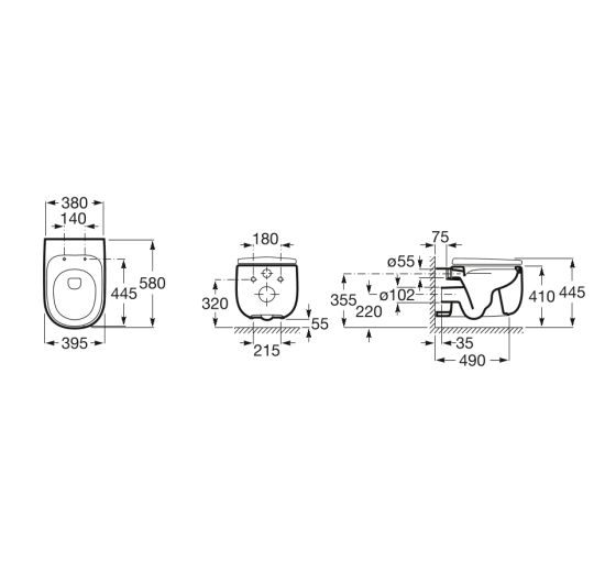 Унитаз подвесной Roca Beyond Rimless белый без сиденьем (A3460B7000)