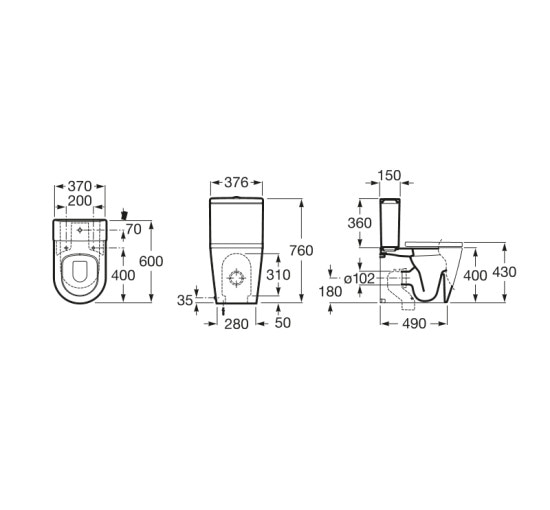 Чаша напольного унитаза Roca Inspira Round Compacto Rimless (A342529000)