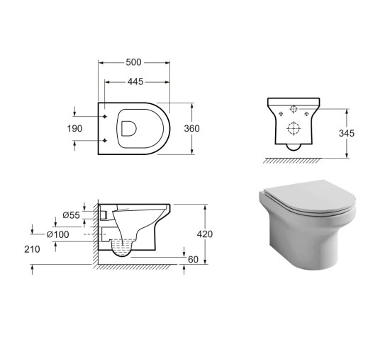 Унітаз підвісний PRIMERA 8320026 RING безобідковий + кришка soft-close, quick-fix