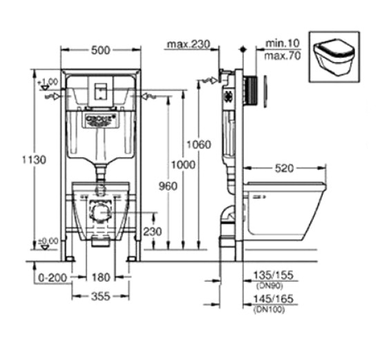 Комплект инсталляция Grohe 4 в 1 + подвесной унитаз Grohe Solido Perfect (39186000)