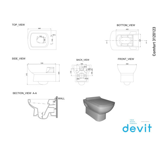 Подвесной унитаз DEVIT Comfort COMFORT NEW 3120123 с сиденьем тонким softclose