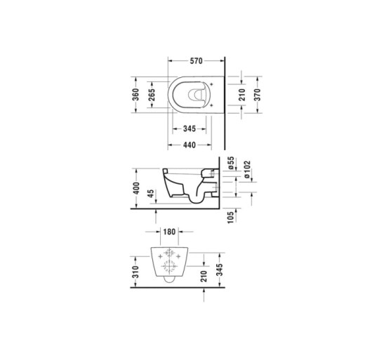 Унітаз підвісний Duravit ME by Starck 57х37 см з кріпленням (2528090000)