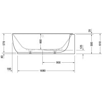 Ванна пристінна Duravit LUV 180x95 см лівостороння з ніжками та панеллю, DuraSolid® (700431000000000)