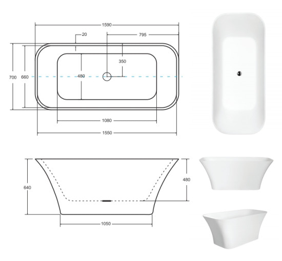 Ванни литий камінь Besco Assos 160 160x70x66 без переливу