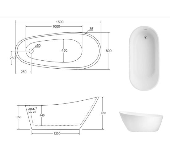 Ванна Besco Melody 150 150x80 з сифоном і переливом хром
