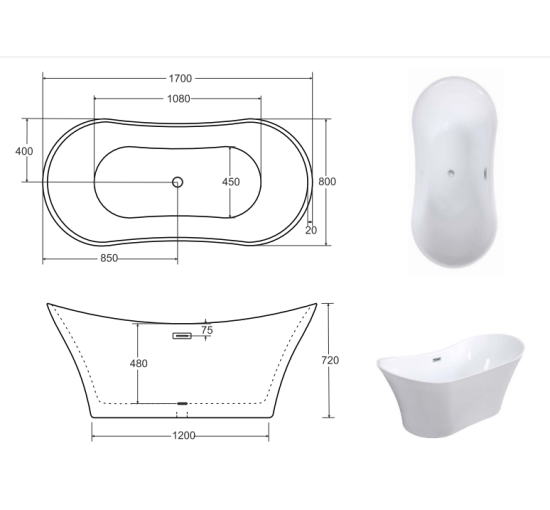 Ванна Besco Amber 170 170x80 с переливом хром.
