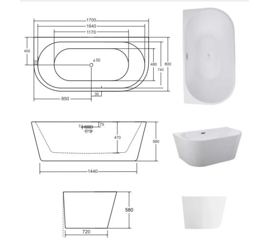 Ванна Besco Vica 170 170x80 с сифоном и переливом хром.