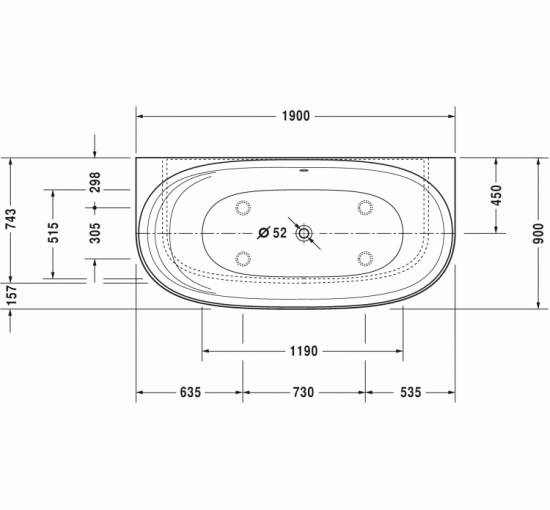 Ванна пристенная Duravit CAPE COD 190x90 см с ножками и панелью, DuraSolid® A (700364000000000)