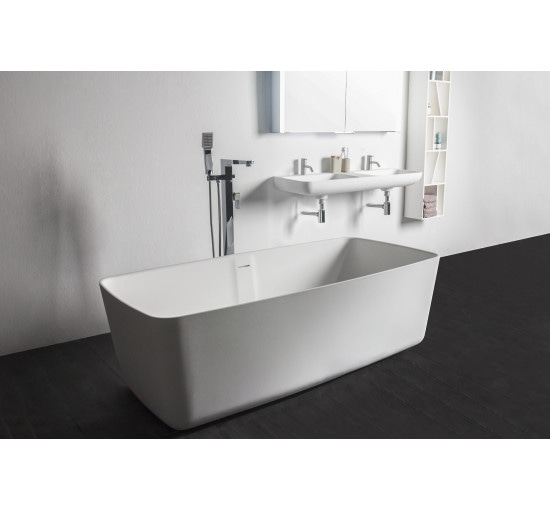 Ванна окремостояча литий камінь Volle Solid surface 1680x800x530 з переливом і донним клапаном (12-40-034)