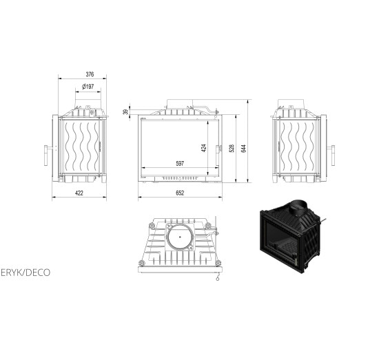 Каминная топка Kratki ERYK 12 DECO (12,0 кВт)