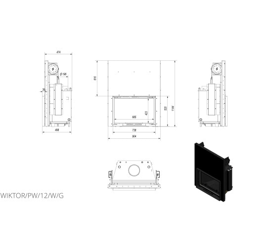 Каминная топка Kratki WIKTOR PW 12 гильотина (12,0 кВт)