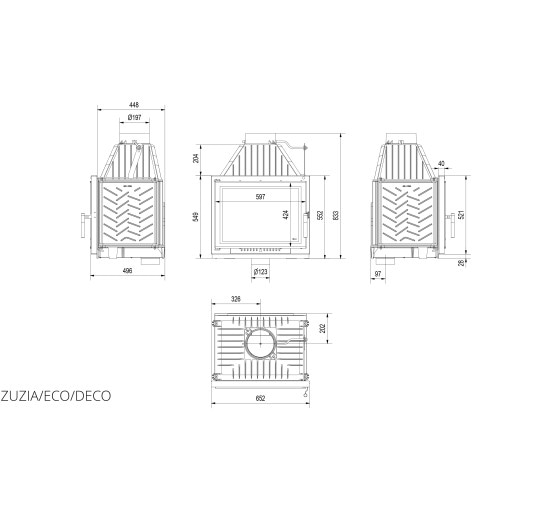 Каминная топка Kratki ZUZIA ECO 12 DECO (12,0 кВт)