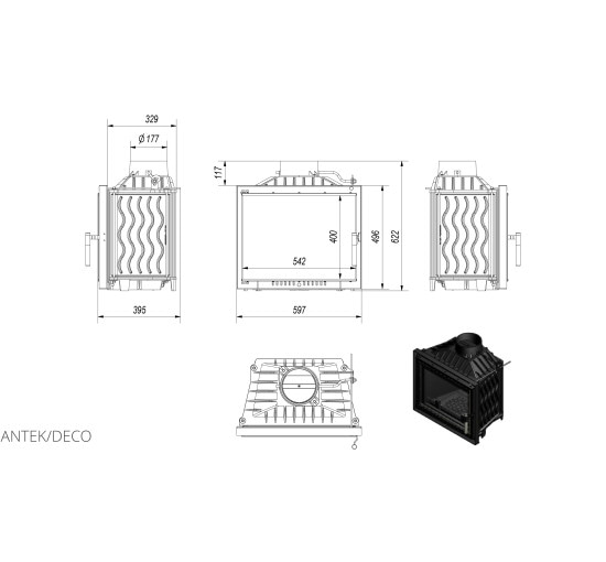 Каминная топка Kratki ANTEK 10 DECO (10,0 кВт)