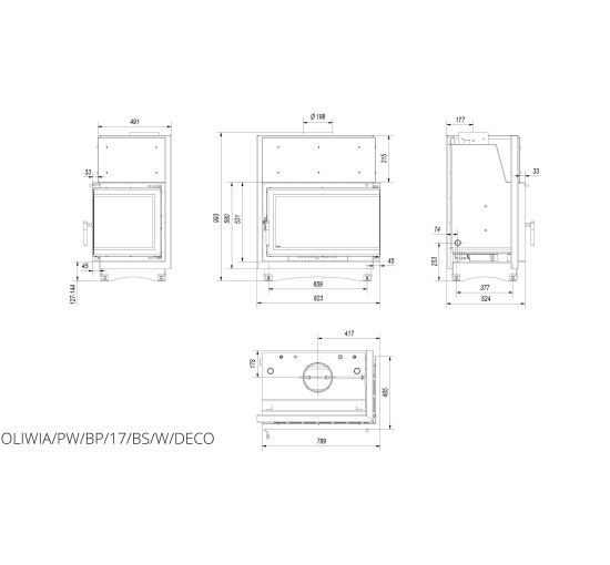 Каминная топка Kratki OLIWIA PW 17 правая BS DECO (17,0 кВт)