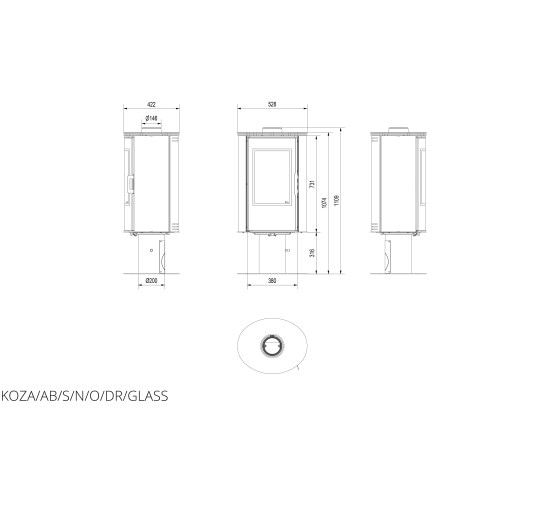 Стальна піч Kratki KOZA AB S/N/O/DR GLASS