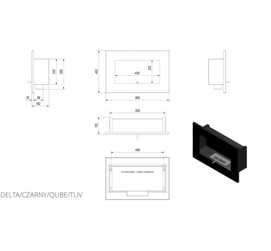 Біокамін Kratki DELTA чорний QUBE з сертифікатом TUV