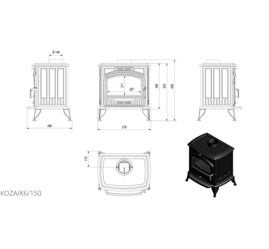 Чугунная печь Kratki KOZA K6 Ø 150