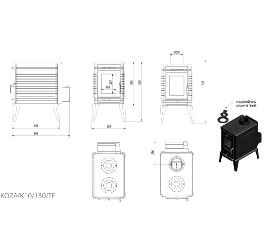 Чугунная печь Kratki KOZA K10 Ø 130 TURBOFAN