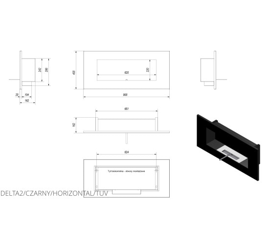 Біокамін Kratki DELTA 2 чорний HORIZONTAL з сертифікатом TUV