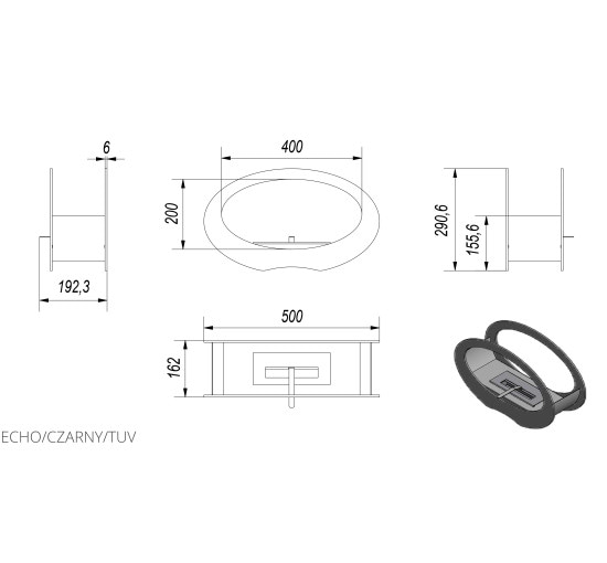 Біокамін Kratki ECHO чорний з сертифікатом TUV