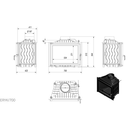 Каминная топка Kratki ERYK 12 700 (12,0 кВт)