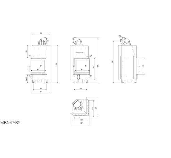 Каминная топка Kratki MBN 12 правая BS (8,0 кВт)