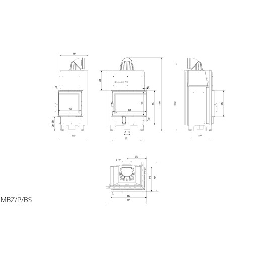 Каминная топка Kratki MBZ 13 правая BS (13,0 кВт)