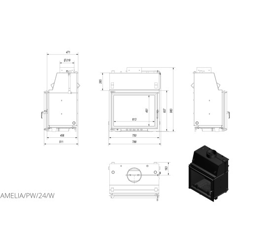 Каминная топка Kratki AMELIA PW 24 (24,0 кВт)