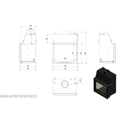 Каминная топка Kratki AMELIA PW 30 DECO (28,0 кВт)