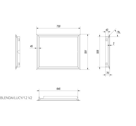 Рамка стальна 45° для LUCY/12, LUCY/12/SLIM, LUCY/12/T, LUCY/PW/12/W Kratki