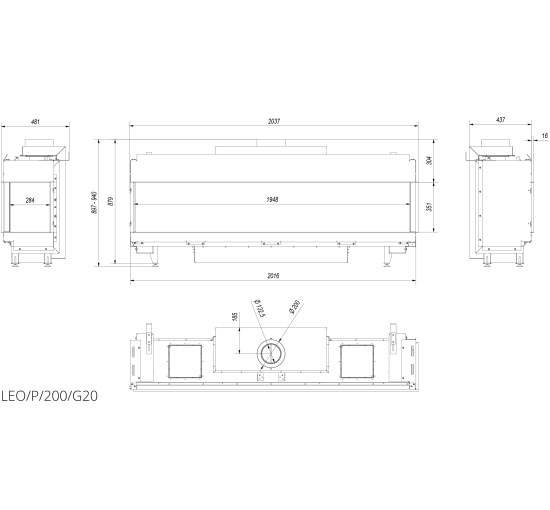 Каминная топка Kratki LEO 200 правая NG (17,0 кВт)