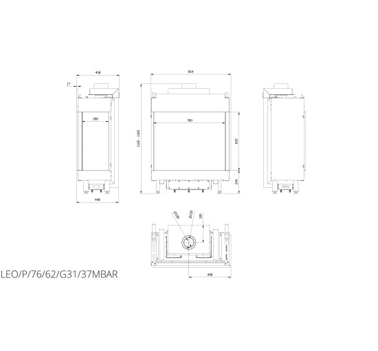 Каминная топка Kratki LEO 76/62 правая LPG (7,7 кВт)