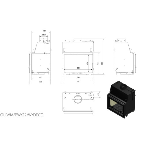 Камінна топка Kratki OLIWIA PW 22 DECO (22,0 кВт)