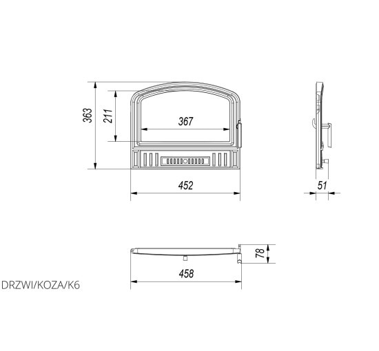 Дверца чугунная KOZA K6 Kratki