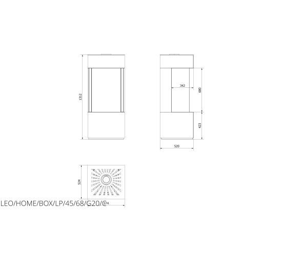 Камин Kratki LEO 45/68 левая/правая в строении HOME EASY BOX стальной - черный NG